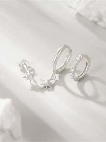 3Pcs Silver Earrings Sterling Silver Jewelry Flower Earring For Women Vintage Stud Earring Piercing Gift For Mom Bridal Jewelry Fine Jewelry