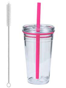 Tritan Clear Travel Insulated Mug - Leak Proof Straw Mug For Coffee And Foam Tea With Straw Brush, 16 Oz. Dishwasher Friendly.