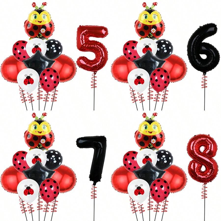 10pcs Ladybug Theme Party Balloons, Black & Red Dotted Ladybug Decoration Balloons, Perfect For Holiday Celebrations, Ladybug Parties, Decorations For 0-9 Years Old, Best Gift To Bring Joyous Atmosphere - Khaki - View 1