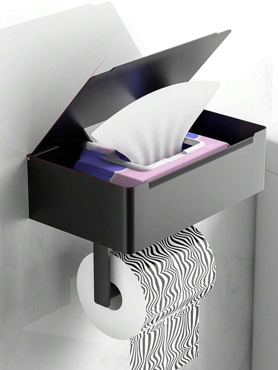 1pc Toilet Roll Holder, Multifunctional Bathroom Storage Rack, Paper Towel Holder, Bathroom Accessories - Multicolor - View 1