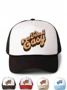 1pc "Take It Easy" Printed Unisex Truck Driver Baseball Mesh Cap With Drawstring, Adjustable Buckle Closure, Non-Stretch, Graphic Design - Baseball Cap - View 15