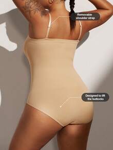 1pc Women Plus Size Seamless Strapless Bodysuit With Removable Straps, Shaping, Slimming, Black - Apricot - View 5