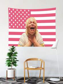 1pc Trisha Paytas Funny Pink American Flag Tapestry Polyester 90g Printed Wall Hanging For College Dorm, Bedroom, Living Room, Home Decor, Beautiful Art Tapestry, Ideal Holiday Gift - Pink - View 6