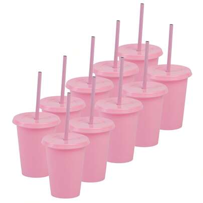 Paquete 10 Vasos Reusables Tapa Plana 12 Oz