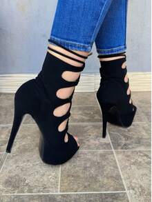 Zapatilla tacón de aguja de moda sexy    De moda  Sexy - Negro - Ver 2