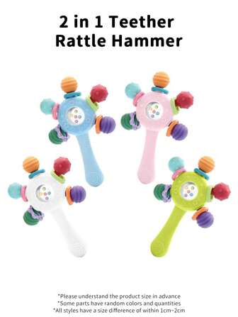 2 In 1 Baby Manhattan Rattle Stick Teether Toy, Montessori Early Education Toy, Sensory Teething Toy For 0-6 Months, Newborn Learning Grasp Training Chew Toy, Soothing Toy, Toys Suitable For Teething Babies From 0 To 6 Months, Relieve Dental Discomfort