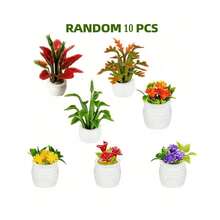 POKOJA LAND 1/12比例公仔屋微型盆栽植物，逼真綠植和花卉裝飾模型，隨機4入組 - 彩色 - 查看 11