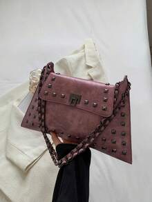 Fashion Punk Street Rivet Chain Shopping Solid Color Versatile Vintage Elegant Shoulder Tote Envelope Bag