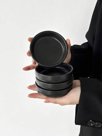 1 pieza/2 piezas/4 piezas Platos redondos de cerámica estilo Ins para condimentos, platos minimalistas de unicolor japonés para aperitivos, platos de alta calidad para vinagre/salsa de inmersión, para uso doméstico, platos para salsa de tomate/ensalada, soporte para vela aromática, decoración navideña