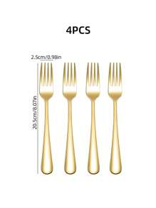 Stainless Steel Reusable Tableware Set, 4/10pcs Golden/Silver Cutlery Set-Includes Dining Forks For Salad/Appetizers/Dessert/Cake/Fruit, Table Forks, Flatware Set For Home, Kitchen, Bar, Restaurant, Hotels, Wedding, Birthdays, New Year, Halloween, Christmas, Easter, Valentine's Day, Thanksgiving Celebrations, And Other Festive Parties, Christmas Gift, Gift Givings-Halloween Or Christmas Party , Dishwasher Safe, Kitchen Supplies