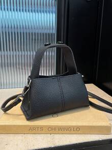 1pc Bag Handbag 2025 New Fashion Preference Bag Advanced Sense Minimalist Style Lychee Pattern Simple Attitude Button Handbag Commuter Shoulder Portable Slung Handbag - Black - View 5