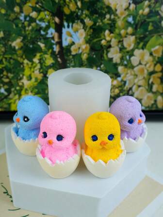 Chick Hatching Candle Silicone Mold DIY, Mini Yellow Chicken Sculpture Fragrance Stone Mold
