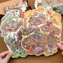 Set da 12 fogli di adesivi per miniature, include adesivi 3D per casette in miniatura fai-da-te, adesivi per animali domestici, 6 fogli di biglietti con scene, e 2 fogli di immagini di riferimento, ideale per scrapbooking, forniture scolastiche, back to school