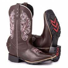 Women's Mid-Calf Cowboy Boot With Flower Embroidery - Rust Brown - View 2