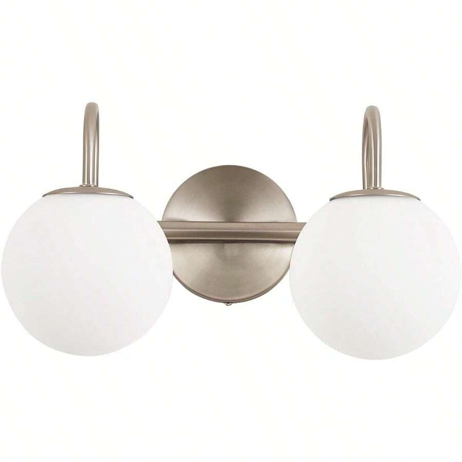 Modern Bathroom Vanity Light Fixtures 2 Lights Brushed Brass Milk White Globe Glass Shade Modern Wall Bar Sconce Lighting Bath Vanity Lights Over Mirror (Exclude G9 Bulb) - Brushed Nickel - View 1