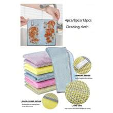 4pcs/8pcs/12pcs Double-Sided Non Greasy Coconut Shell Cleaning Cloth, Reusable Dry Wet Dual-Use Cleaning Cloth, Kitchen Absorbent Cleaning Cloth, Used For Cooking Utensils, Sinks, Tableware, And Stove Surfaces,