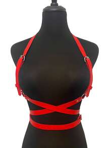 1pc Women's Black PU Leather Punk Style Belt, Suitable For Party, Festival, Celebrations - Red - View 2