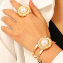 2pcs/Set Elegant Stainless Steel Smooth Water Drop, Starfish, Shell, Snake Geometric Multi-Element Bracelet And Ring Jewelry Set, Fashion Jewelry Gift For Women, Summer Beach