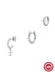 3Pcs Silver Earrings Sterling Silver Jewelry Flower Earring For Women Vintage Stud Earring Piercing Gift For Mom Bridal Jewelry Fine Jewelry