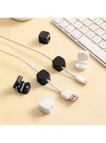 6pcs Magnetic Hooks, Data Cable Clips, Wire Storage, Strong Adhesive Square Punch-Free Cable Winding And Cable Organizer