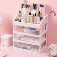 1pc Multilayer Clear Makeup Storage Box With Drawers, Vanity Countertops And Makeup Storage For Bathroom Vanity, Lipstick Brush Skin Care Beauty Rack
