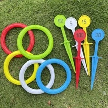 1 Set Outdoor Strand Sportspielzeug, Rasenspiel-Ausrüstung, nummeriertes Ringtoss-Spiel, interaktives Eltern-Kind-Lernspiel, Halloween & Weihnachtsgeschenk - strapazierfähiges PP-Material, Weiß, Rot, Blau, Grün, Gelb, Strandaccessoires (Die Punktzahlen und Farben in jedem Set sind nicht fest)
