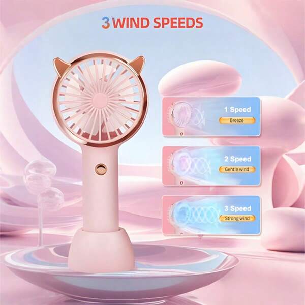 Handheld Fan, Portable Mini Fan 3 Speeds,Personal Small Hand Fans Battery Operated For Makeup Eyelash, USB Rechargeable, Travel Gifts For Stylish Girls Women Kids