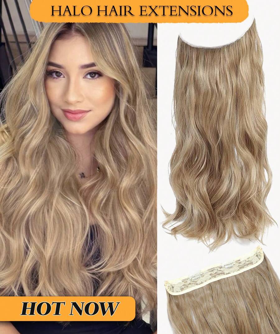 16" 20" Halo Hair Extensions Invisible Wire Hair Extensions With 2 Clips Synthetic Wavy Hairpiece Adjustable Transparent Headband For Women - Dark Blonde - 查看 1