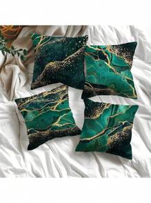 New Explosive Green Gilt Texture Printed Pattern Polyester Short Plush Home Decoration Sofa Cushion Cover 4 (No Pillow Core)