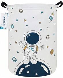 Contenedor redondo de tela para almacenamiento, cesta decorativa, cesta organizadora con asas, para almacenamiento de ropa, libros y artículos diversos (astronauta estrella), 19.pulgadas de - Astronauta estrella - Ver 2