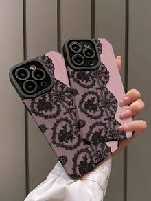 1pc Lace Pattern Vertical Striped Faux Leather Texture Anti-Fall Anti-Fingerprint Shockproof Phone Case Waterproof Scratch Resistant - Multicolor - View 5