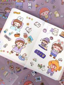 100 Stück Cartoon PET Aufkleber - selbstklebend, vorgeschnitten, transparent, nicht wiederholende Muster, wasserfest, geeignet für Scrapbooking, Tagebücher, Handyhüllen, Notizbücher, Tassen, DIY Basteleien, Badezimmer Dekoration, Herbstdekoration, Badezimmer Accessoires