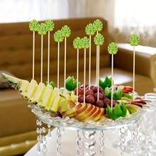 20/50/100/200pcs Monstera Leaf Design Fruit Picks, Party Decor Toothpicks, Hawaiian Bamboo Sticks, Suitable For Fruit, Dessert, Fruit Bowl Decor, Outdoor BBQ