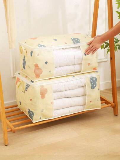1pc Large Capacity Fabric Storage Bag With Reinforced Handle, Suitable For Storing Blankets, Bedding, Foldable Design With Sturdy Zipper, Transparent Window Decor, Applicable For Holiday, Room, Home, Bedroom Decoration