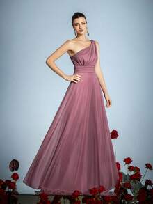 Faeriesty 优雅女士单肩长款派对礼服，收腰设计，裙摆飘逸，完美适用于红毯、盛大晚宴、婚礼及奢华派对，例如婚宴、化装舞会、神秘花园派对、正式晚宴、黑领结活动、毕业典礼及生日派对等场合，是春季和夏季的理想之选。 - 藕粉色 - 查看 9