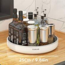 1pc 360-Degree Rotating Spice Rack, Plastic Kitchen Turntable, Multipurpose Countertop Condiment Holder, Fruit Tray Storage Organizer, Home Kitchen Accessories