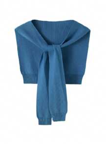 1 pièce Cardigan col châle en mélange de laine de haute qualité, minimaliste, avec patchwork de couleur unie et rayures, pour femmes. Poncho sans manches polyvalent. Châle tricoté de couleur unie pour l'automne 2025. Nouveau châle tricoté fin à rayures pour assortir avec un pull, une chemise, une écharpe [légère différence de couleur par rapport au produit réel]