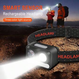 1 pieza Linterna frontal LED de 7 modos, alta potencia, recargable, luz de trabajo, resistente al agua para pesca, playa, camping, luz roja repelente de mosquitos, mini linterna frontal