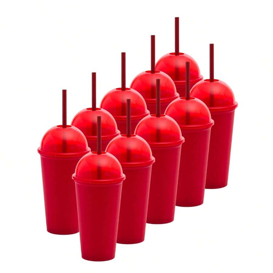 Paquete de 10 vasos reusables Saturn 16 oz con tapa domo tipo frappe, vaso resistente para bebidas frías, fiestas, cafetería y reuniones