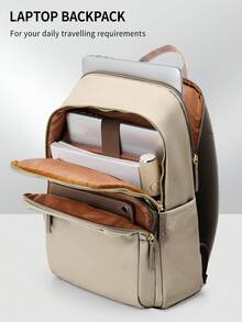 女士笔记本电脑背包,适用于14/15英寸笔记本电脑,时尚防水轻便书包,适合旅行、工作、商务、教师、护士等场合,带笔记本电脑隔层,时尚背包/钱包,适合女性和女孩,女孩日常背包/书包,新旧款随机发货 - 卡其色 - 查看 7