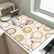 1pc Coffee Pattern Coffee Machine Tableware Drying Mat - Diatomite Print Draining Mat, Kitchen Countertop Mat, Kitchen Utensil Mat - Dish Mat, Soft Diatomite Suitable For Kitchen Counters, Fit For Coffee Maker & Espresso Machine - White - View 5