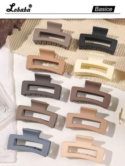10pcs Set Coffee-Colored Hollow Square Hair Clips, Minimalist Casual Versatile Small Hair Claws, Matte Finish Hair Accessories Hair Jaw Clip Hair Clamps Hair Clutch Hair Catcher Clip, Claw Clip Fall Winter For Vacation Outfits Woman