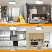 Lamparas LED Techo para Interior Casas Montaje Empotrado Luces,24 W Dormitorios Moderno Lámparas Luz anti-azul,3000 K-6500 K Lámpara de Techo Circular Azul,para Cocina/Pasillo/Armario/Baño/Sala - Blanco - Ver 8