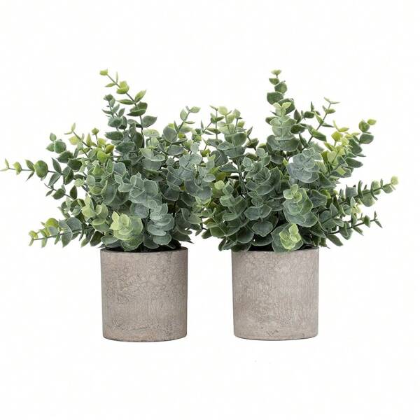 1/2 piezas Plantas potadas artificiales de eucalipto, plantas falsas pequeñas en macetas, set de plantas potadas de eucalipto falso para decoración de estantería en el hogar, mesa de oficina, decoración de escritorio
