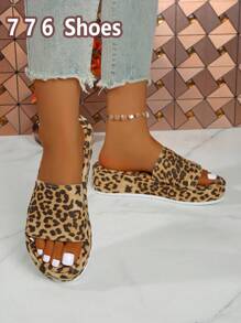 1 Pair Leopard Print Bohemian Asymmetric/Asymmetrical Waterdrop Cartoon Sandals, Slippers, Beach, Wedding, Party, Office, Home Outdoor, Platform Wedge Raised Height Shoes, Spring/Summer