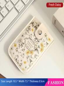 Vintage Painting Style Pull-Out Card Holder, Minimalist Single-Layer Women Small Compact Slim Cartoon Design Card Case