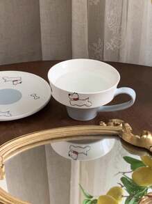2pcs/1set Puppy Ceramic Mug With Saucer 8.4oz West Highland White Terrier Dog Embossed Cup Multipurpose Animal Themed Cup For Coffee Milk Juice For Dog Lovers Perfect Gift For Coffee & Tea Enthusiasts Birthday