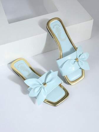 全新方头平底蝴蝶结防滑耐磨休闲度假风格时尚女士沙滩拖鞋