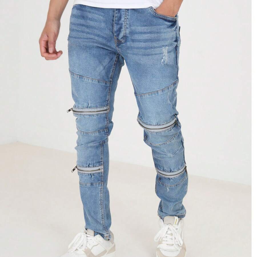 brave soul Skinny Jeans With Zip Detail - Blue - View 1