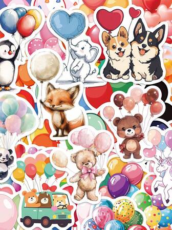 50pcs Holiday Balloon Stickers, Decorative For Laptop, Phone Case, Tablet, Fridge, Luggage, Christmas, Thanksgiving Gifts